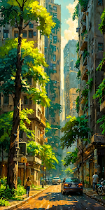 Vibrant Urban Jungle Alley Impressionist City Painting