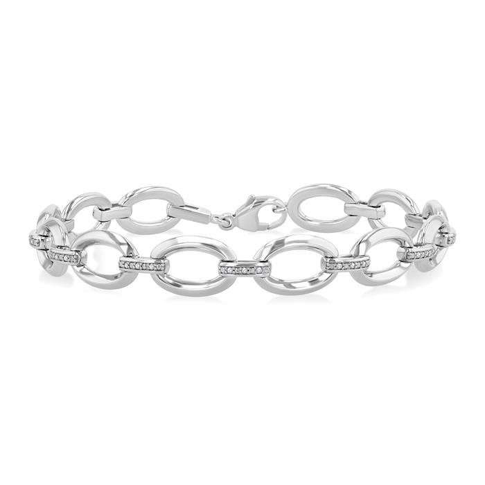 Silver Bold Oval Shape Link Diamond Fashion Bracelet 85458DHSSSLTB