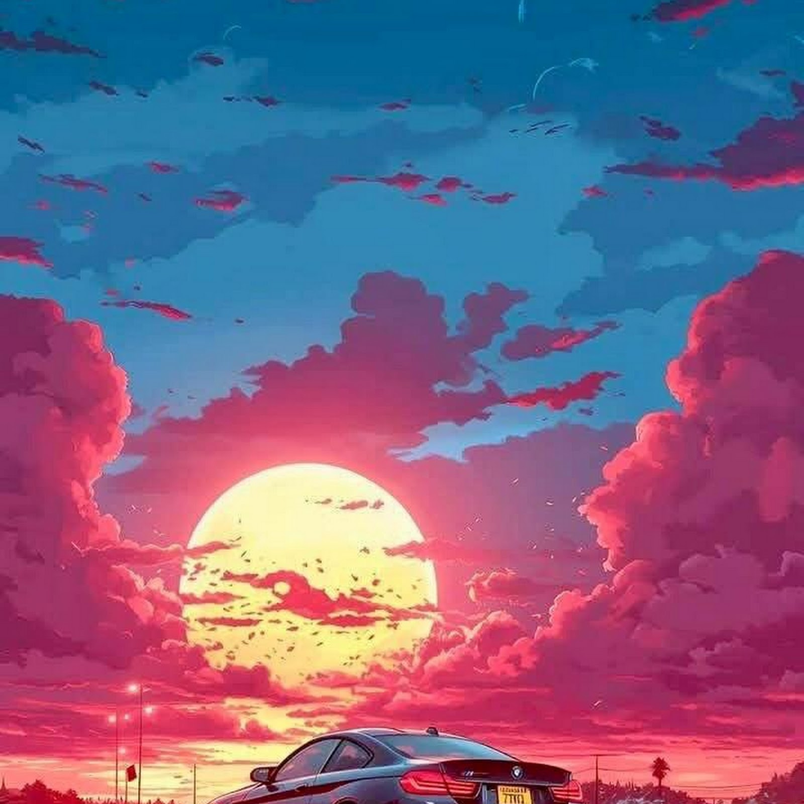 Download Car, Sunset, Artwork, Automotive iPhone