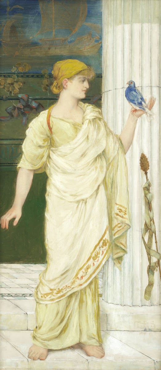 Classical maiden holding a bird