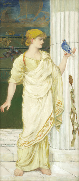 Classical maiden holding a bird