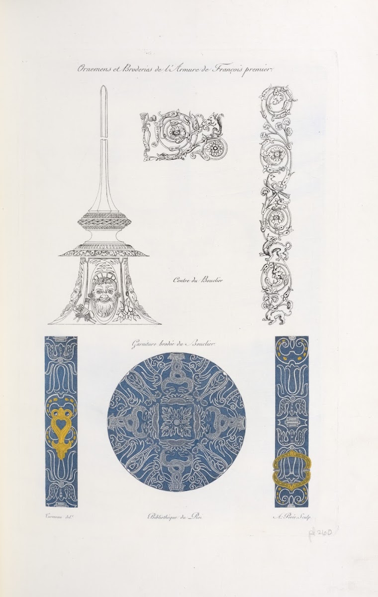 Ornemens et broderies de larmure de François premier Centre du bouclier Garnitur