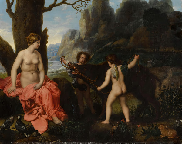 Putti presenting Venus with the boar that killed Adonis 17th Century