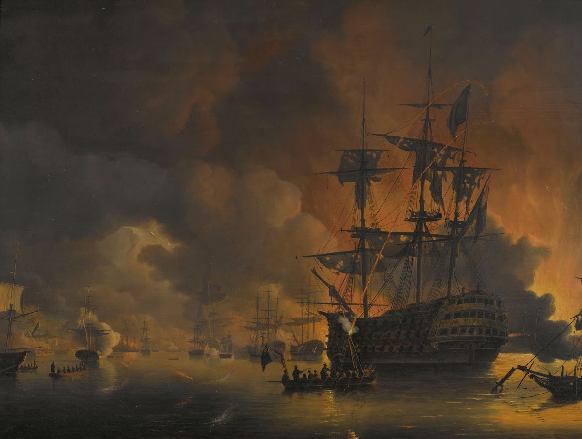 The fire on the Wharves of Algiers shortly after the commencement of the Bombard