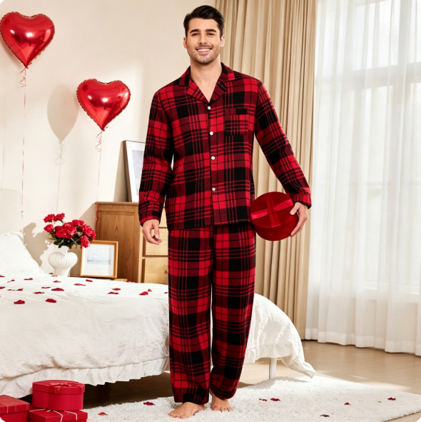 Luxurious Family Pajamas Set with Check Pattern