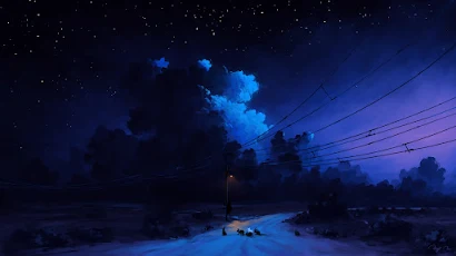 Digital Painting, Landscape, Night, Sky, Clouds Full HD Wallpaper Background