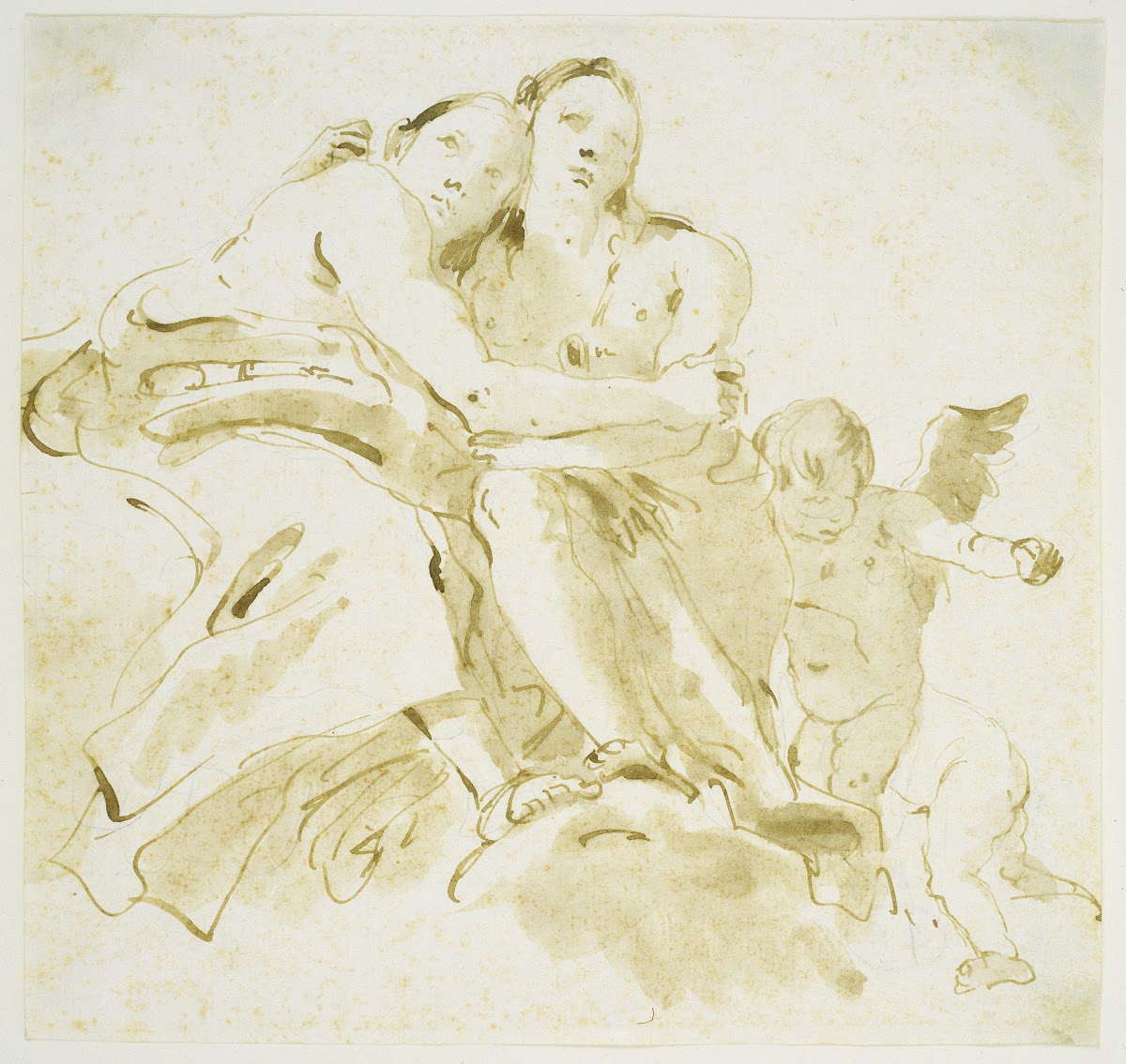 Two Female Figures and Two Putti on Clouds ca 1740  1750