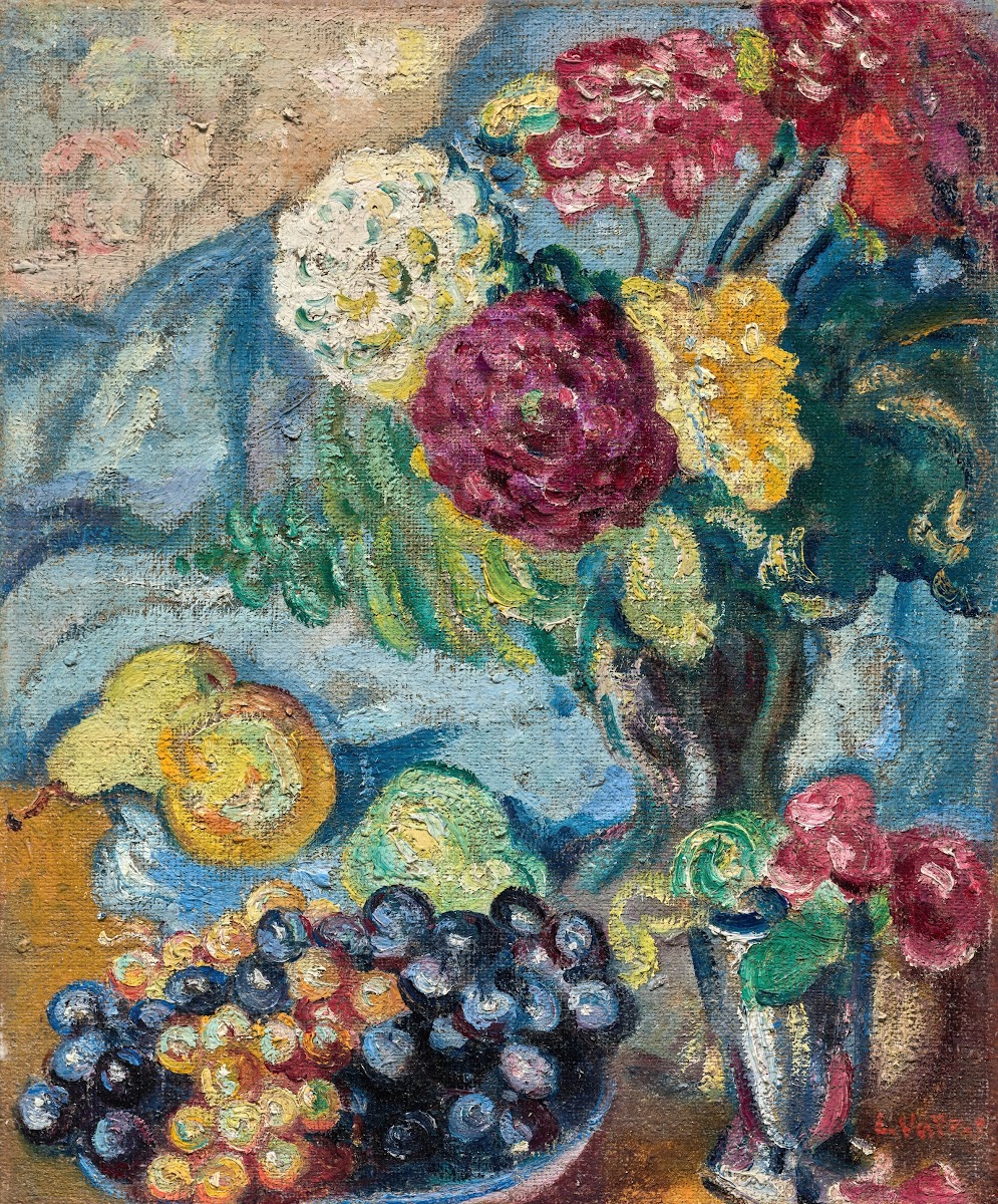 Vase de fleurs et fruits 1912