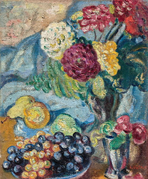 Vase de fleurs et fruits 1912