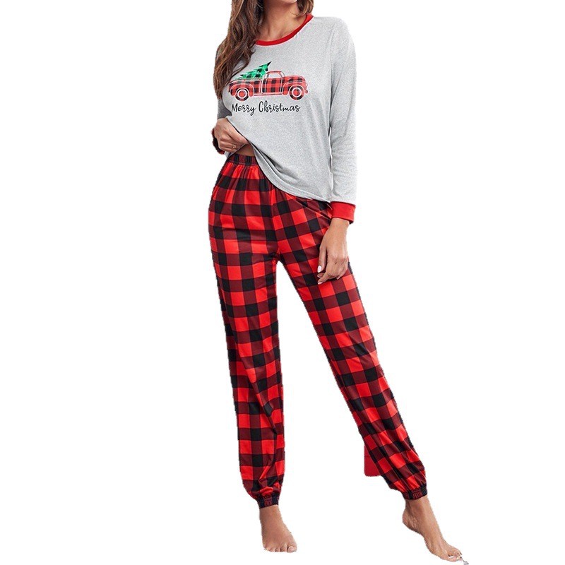 Women's checked pajama set, long sleeve, for autumn and winter