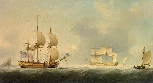 The Royal Caroline with an English Man of War in the Channel with other Ships an