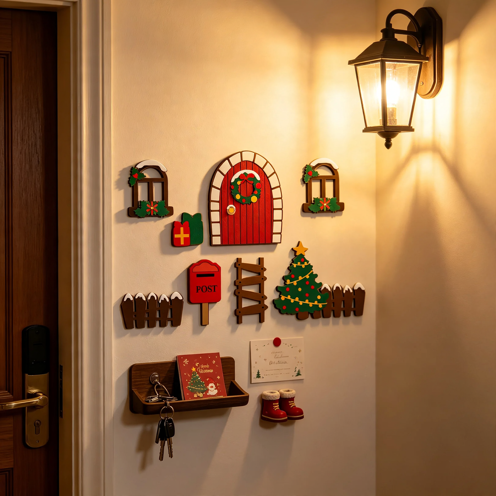 Decorative Mini Fairy Door Made of Wood for a Christmas Atmosphere