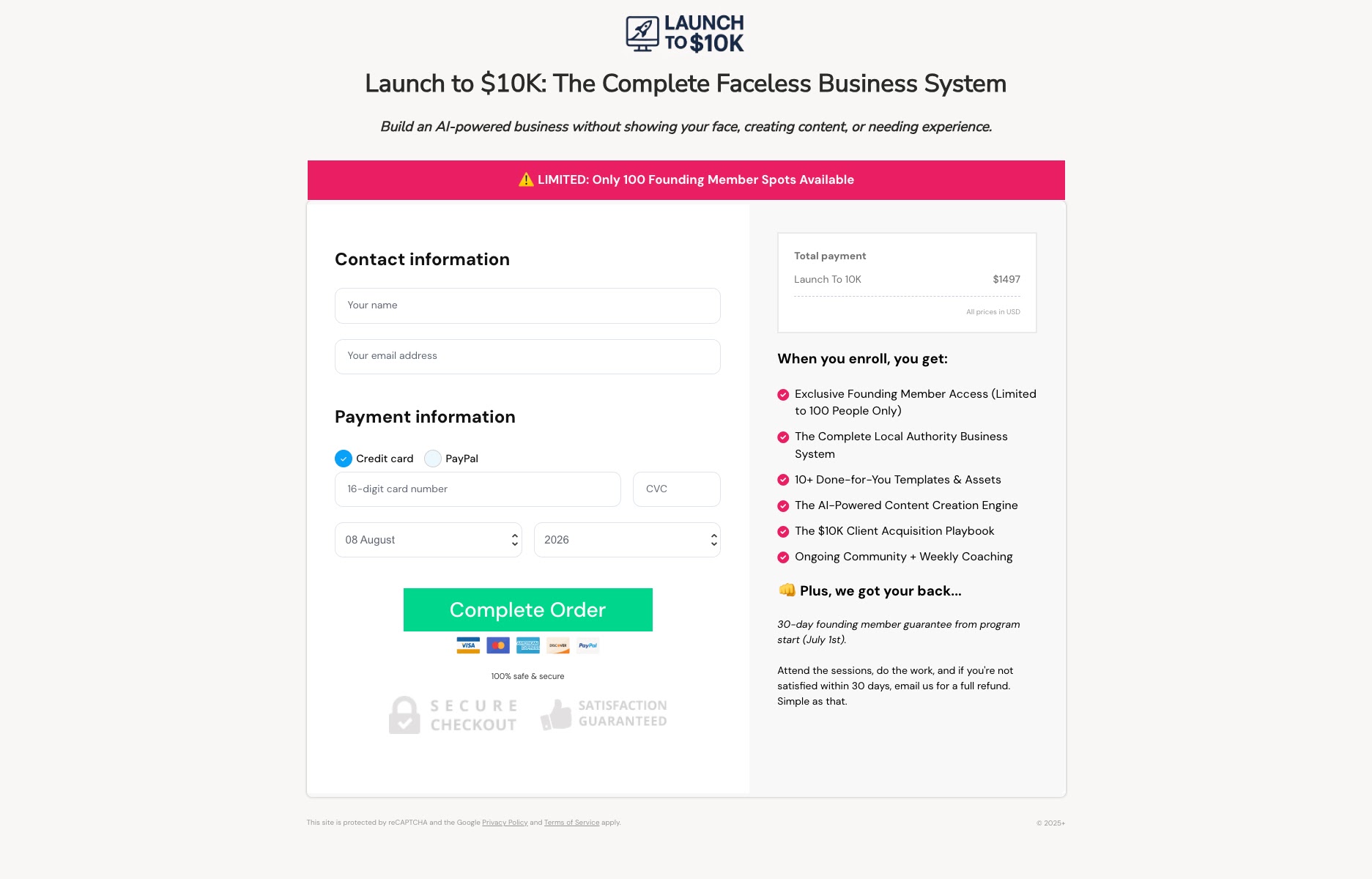 Launch to 10K checkout page