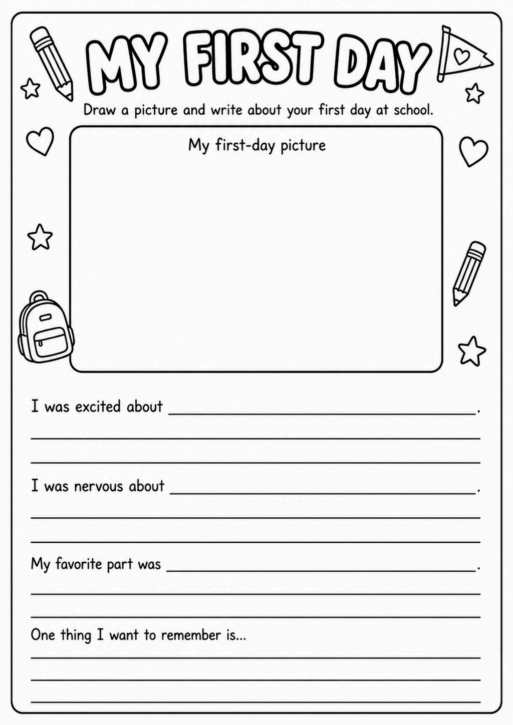 My First Day of School Activity