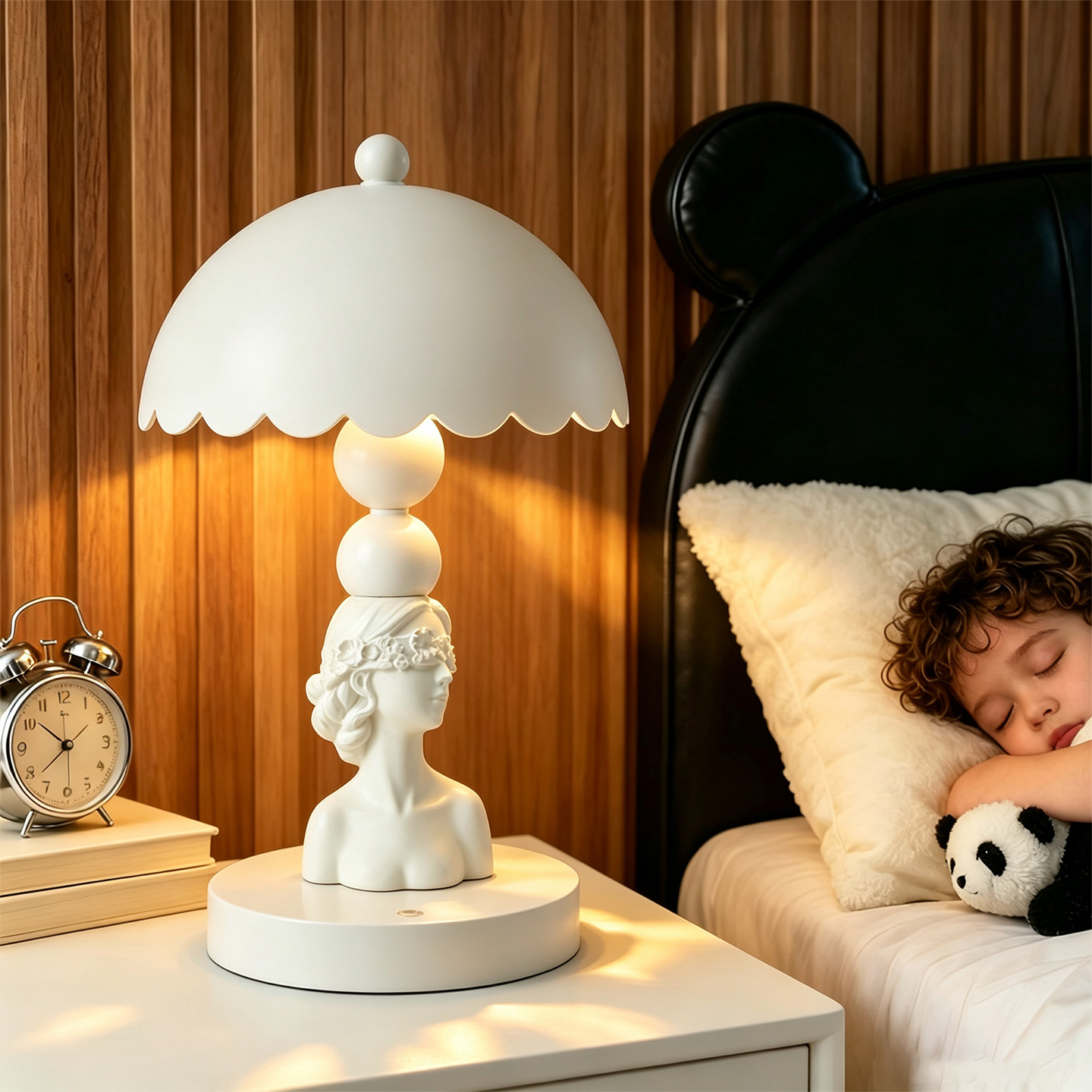 Moderne Kunstlampe mit Augenmotiv und Farbwechsel