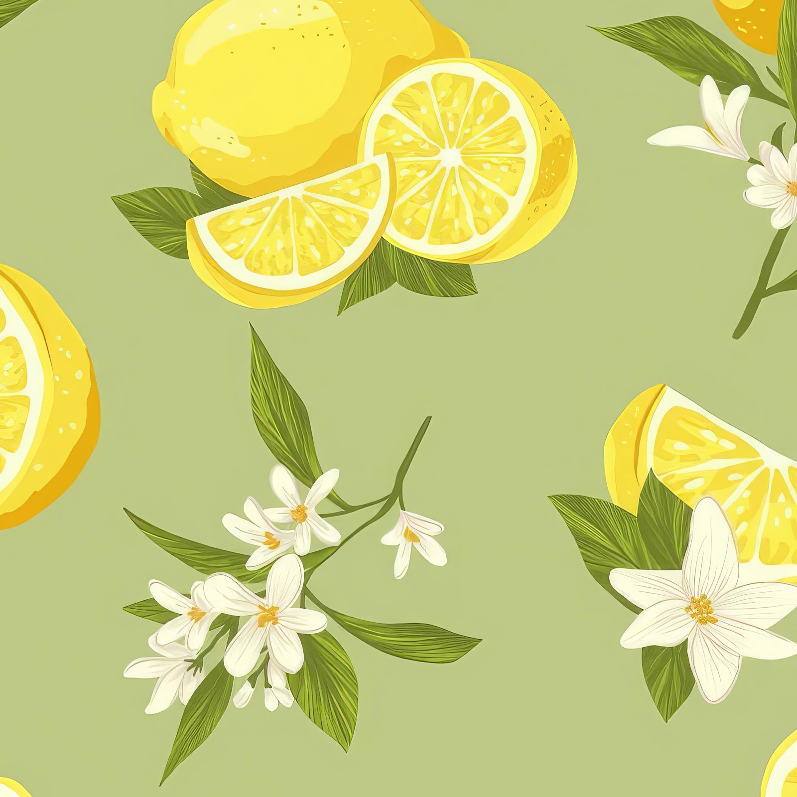Download Fresh Lemon and Blossom Pattern 2K iPhone