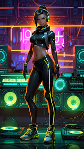 Cyberpunk DJ Girl Neon Synthwave Music Console Art