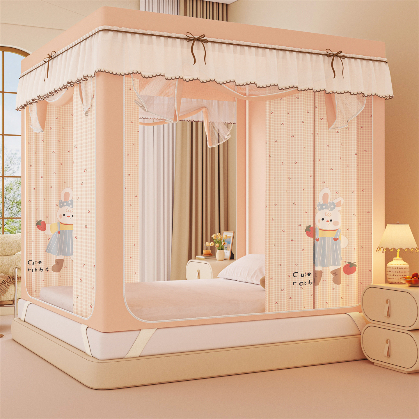 Mosquito net bed canopy with steel frame