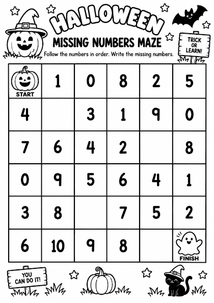 Halloween Missing Numbers Maze