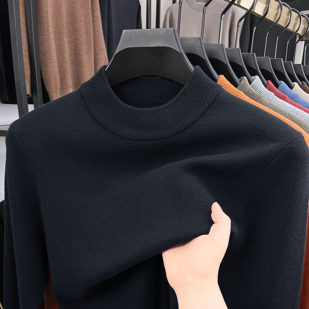Men's Wool Pullover, Stand-Up Collar, Padded