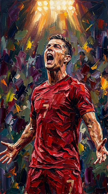 Abstract Painting of a Soccer Player Celebrating in a Red Jersey - Free mobile Wallpaper