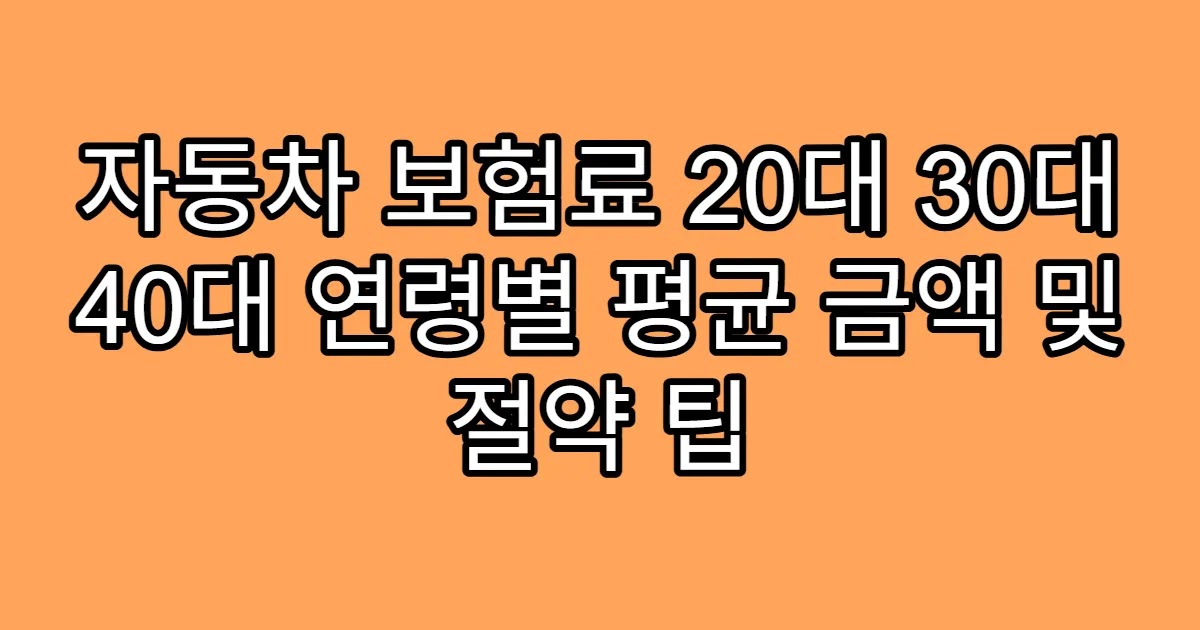 자동차 보험료 20대 30대 40대 연령별 평균 금액 및 절약 팁
