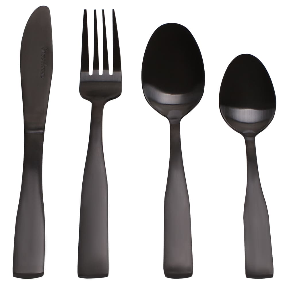 Set de cubiertos de acero inoxidable Crown Baccara™ color negro mate, 16 piezas