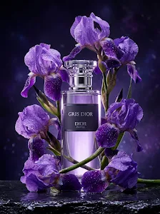 Cinematic Gris Dior Fragrance Render - Wet Violet Iris Petals