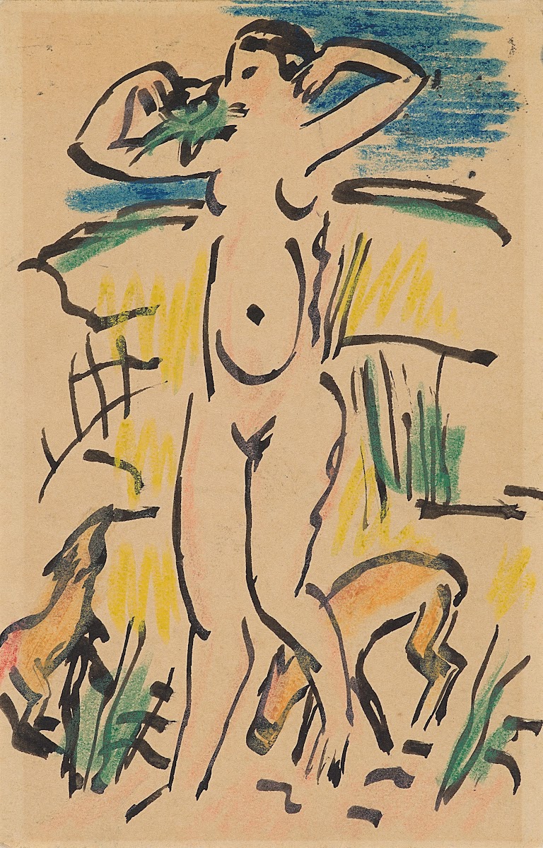 Weiblicher Akt mit Katze und Tieren 1912