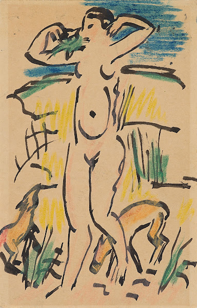 Weiblicher Akt mit Katze und Tieren 1912