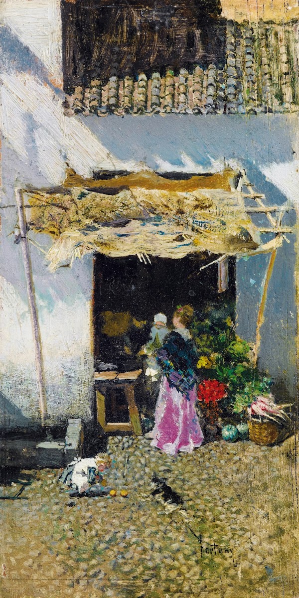 Jeune femme à la jupe lilas devant une échoppe de légumes