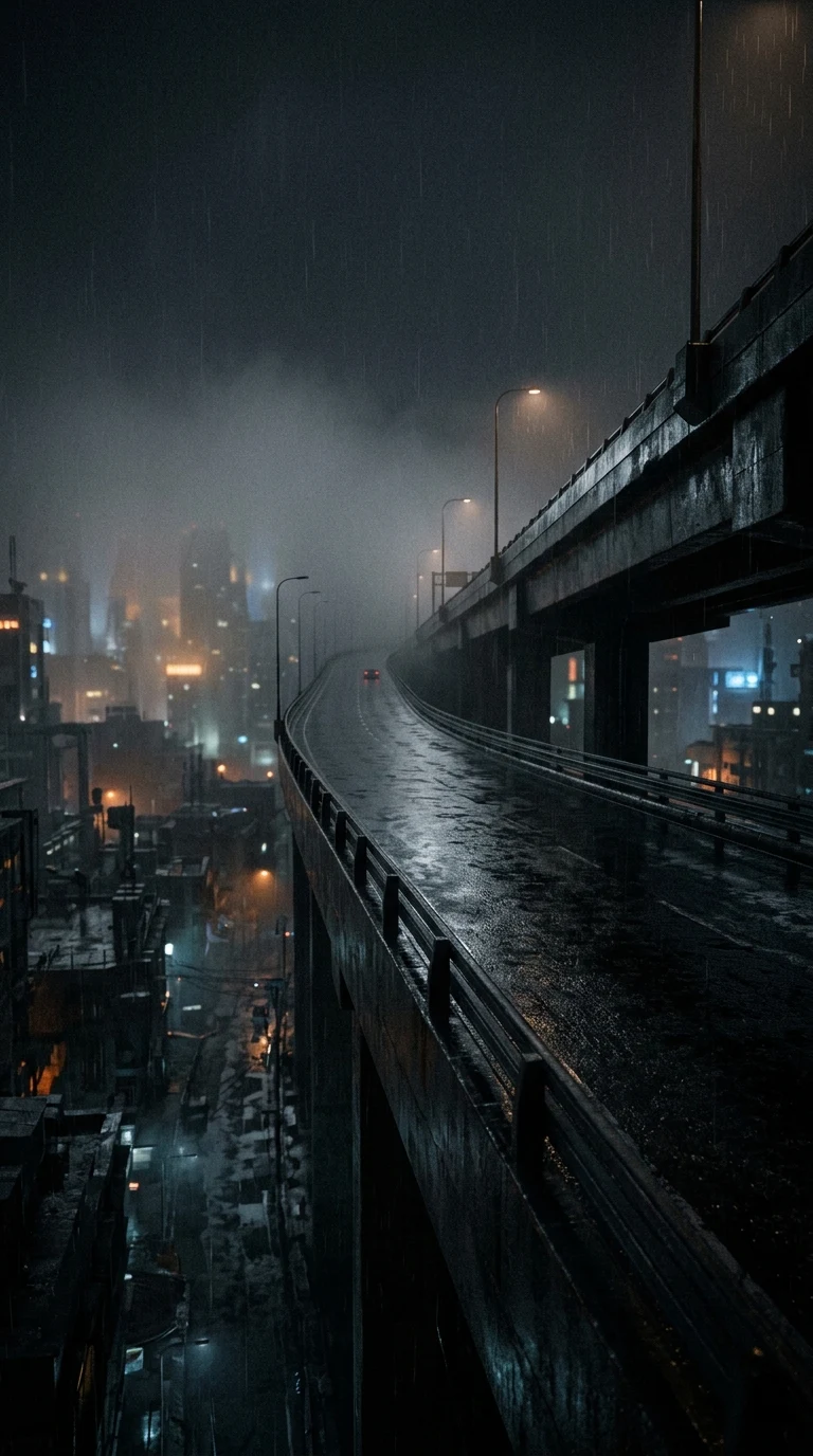 Empty Elevated Highway Night Rain Cyberpunk Wallpaper - Free 8K and 4K mobile Wallpaper Background