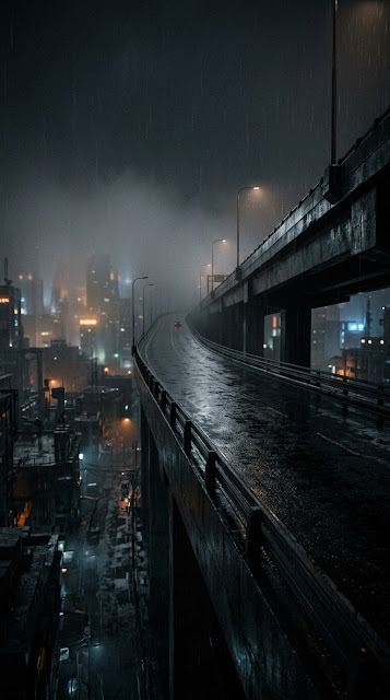 Empty Elevated Highway Night Rain Cyberpunk Wallpaper - Free mobile Wallpaper