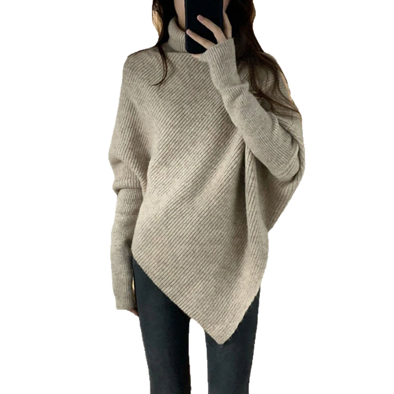 Women's Turtleneck Sweater with Irregular Hem