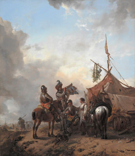 Soldiers Carousing with a Serving Woman outside a Tent ca 1655