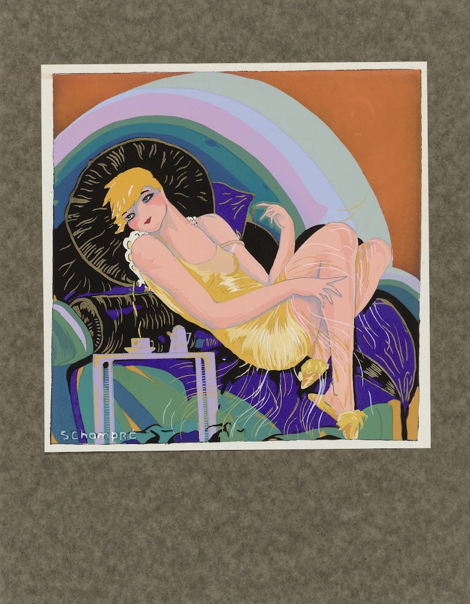 Woman reclining on a couch 1920