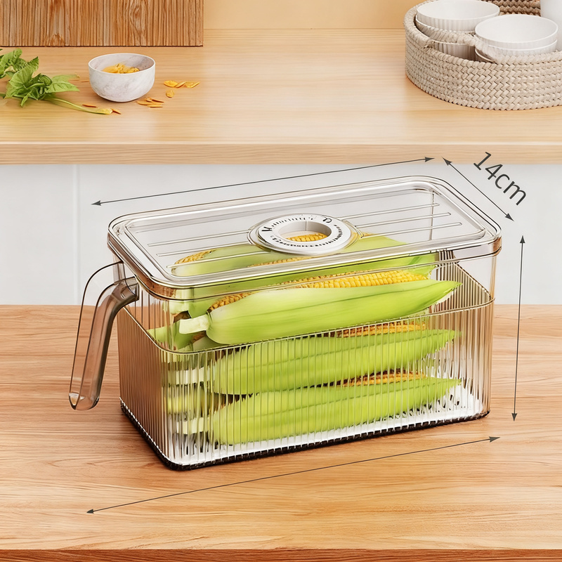 Refrigerator food storage box with drainage and timer function
