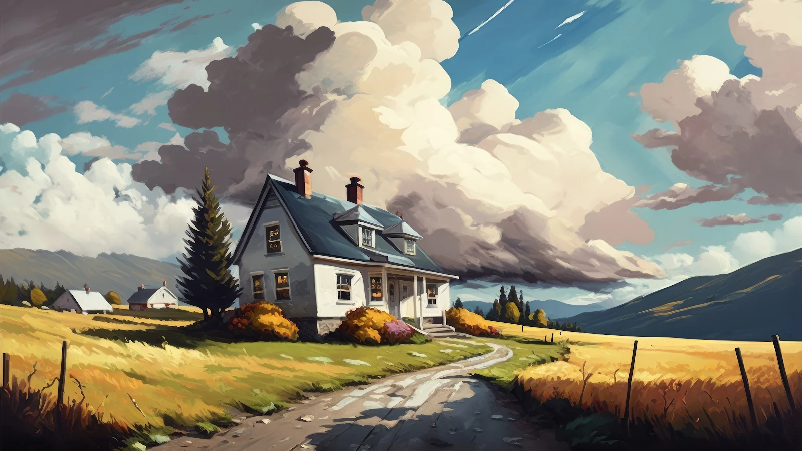 House, Clouds, Building, Ai Art 4K Desktop, iPhone Wallpaper Background