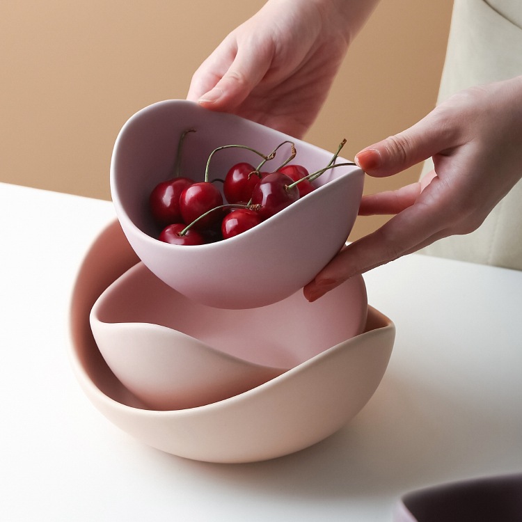 Ceramic Bowl Set, Lotus Shape, Muted Colors