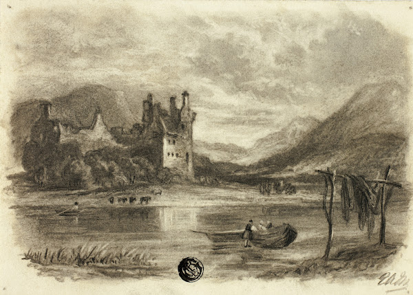Fishermen Drying Nets before Castle c 1855