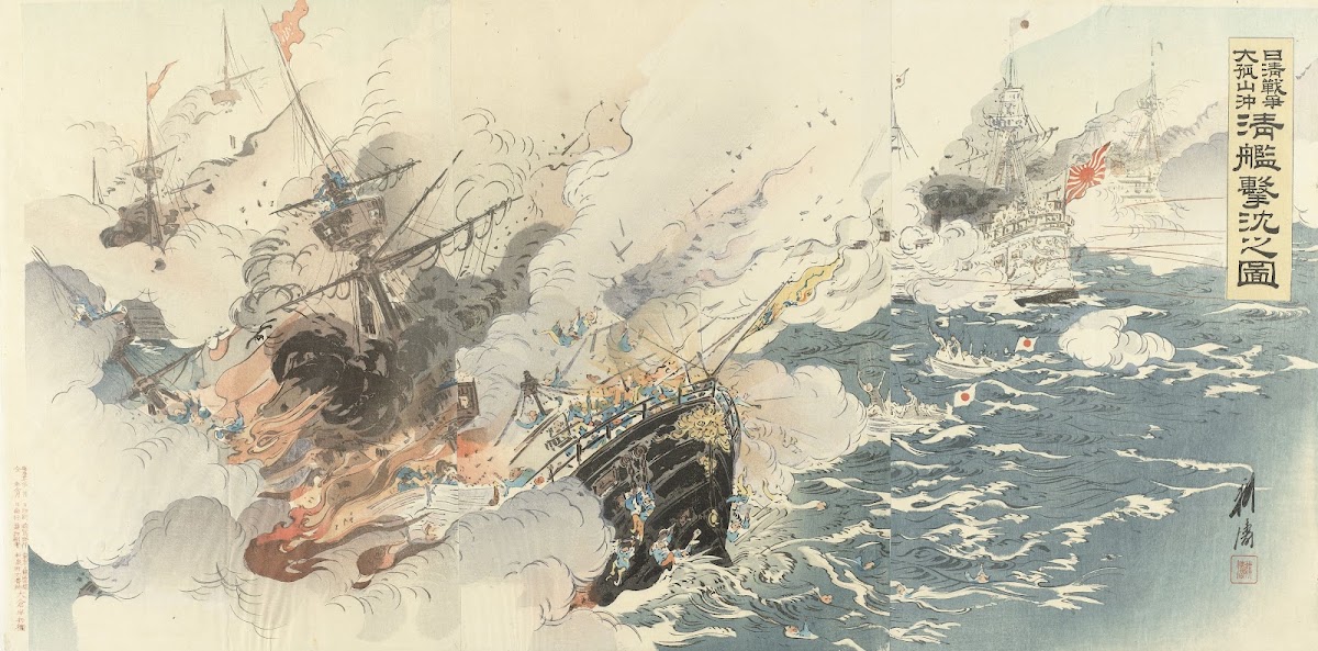 De Japanse marine verwoest Chinese slagschepen nabij Dagushan 1894