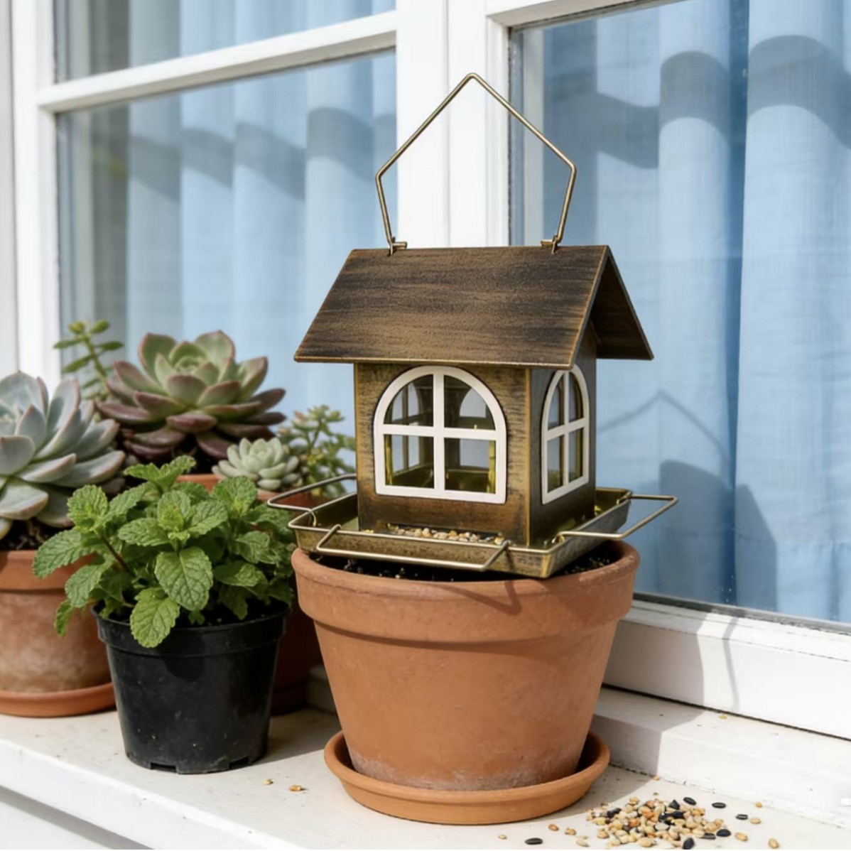 Metal birdbath for hummingbirds, hanging, weatherproof