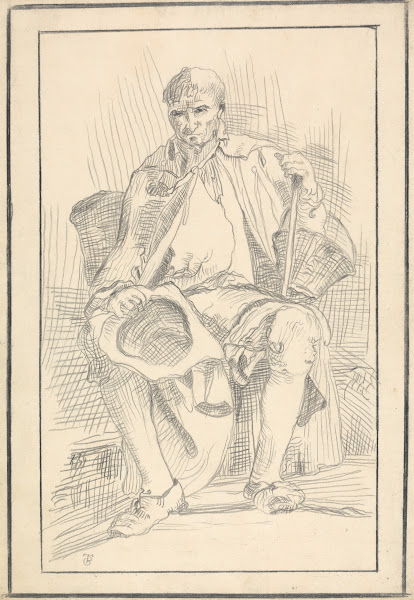 Seated Man with Hat and Basket
