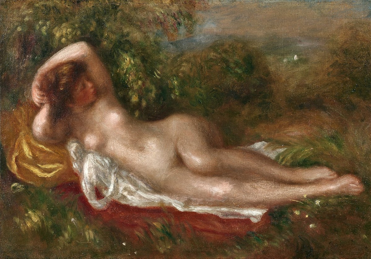 Jeune femme nue couchée dans lherbe circa 1900