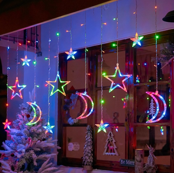 LED-Sternen- und Mond-Lichtervorhang für festliche Dekoration
