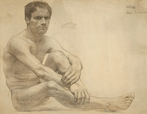 Study of a sitting male nude