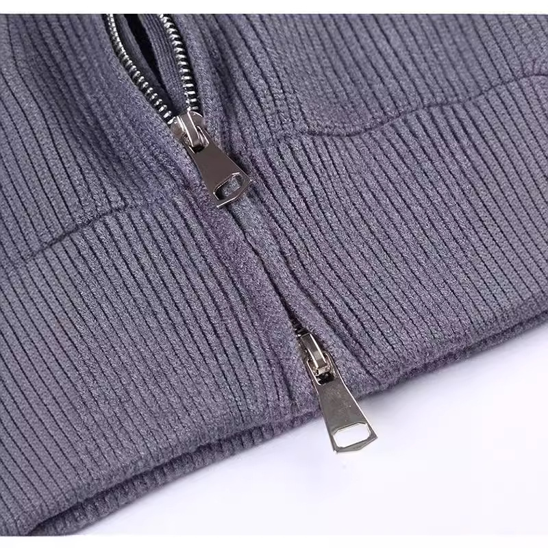 Lockerer Damen-Strickpullover mit Reißverschluss und Stehkragen