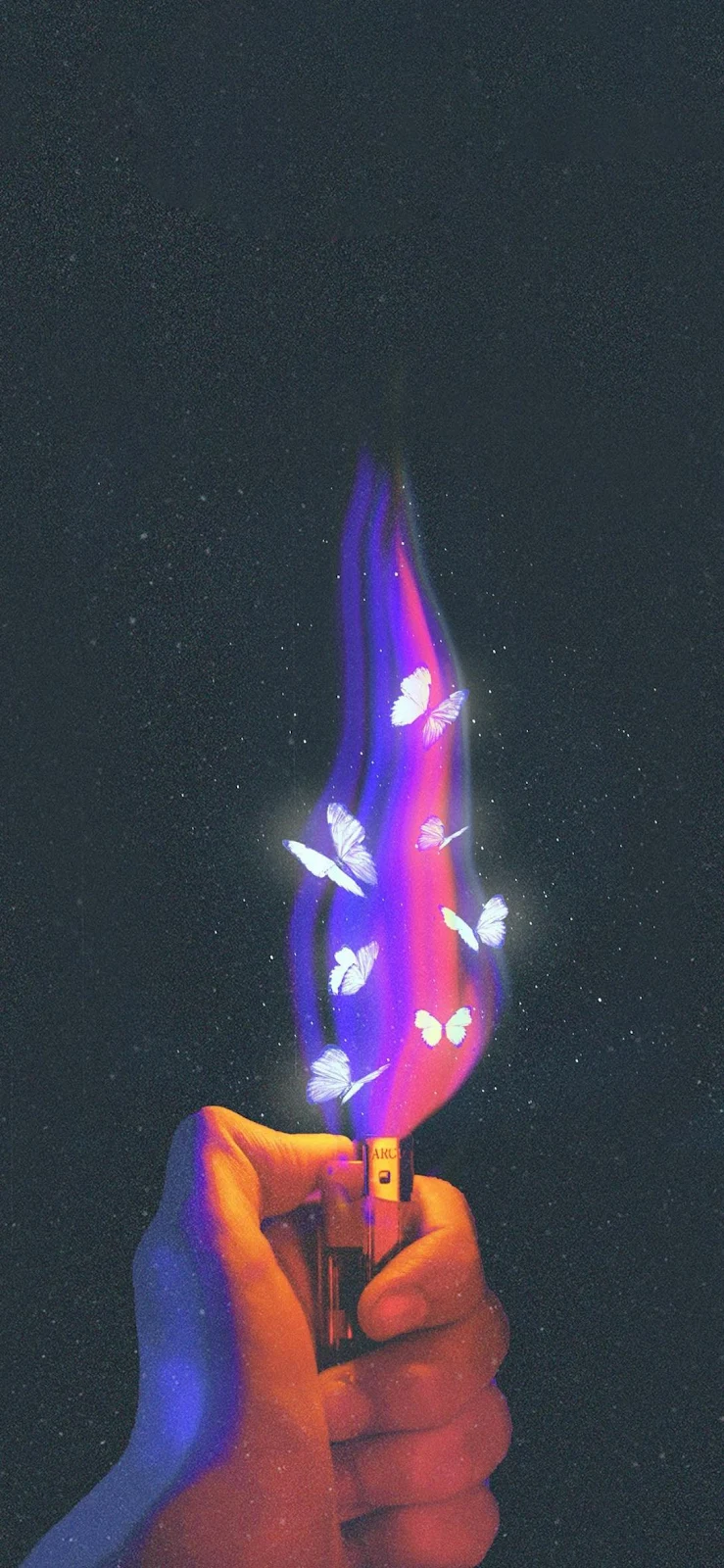 Surreal Lighter Flame With Butterflies - Surreal Digital Art Full HD iPhone Wallpaper (1090x2360)