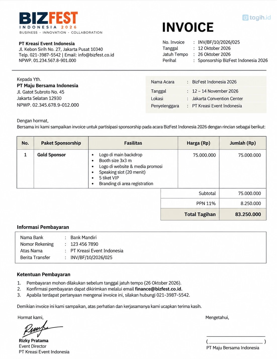 Contoh Invoice Sponsorship