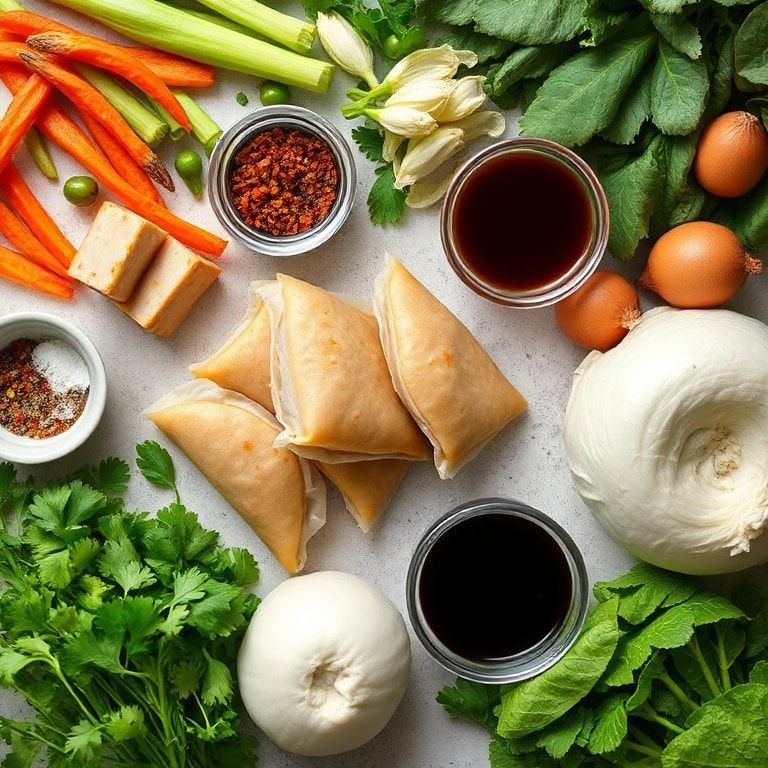 Ingredients for Easy Potsticker Stir Fry with Fresh Veggies and Soy Sauce: Quick & Crispy Family Dinner